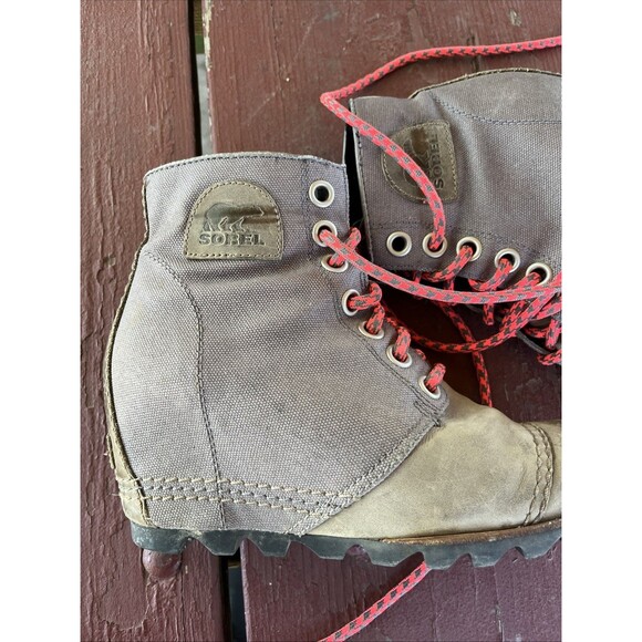 SOREL Women's PDX NL2174-051 Grey Brown Leather Wedge Lace Up Ankle Boots Size 7 - Picture 3 of 11